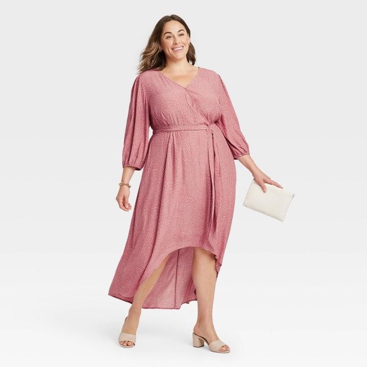 Women's Plus Size Long Sleeve Faux Wrap Dress - Ava & Viv