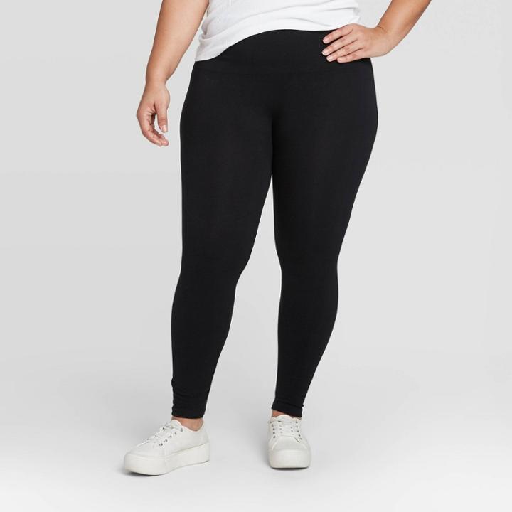 Women's Cotton Blend Seamless Waistband Leggings - A New Day Black L/xl,