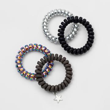 Phone Cord Pony, Holographic, Metallic, Matte Hair Elastics 4ct - Wild Fable, Gray