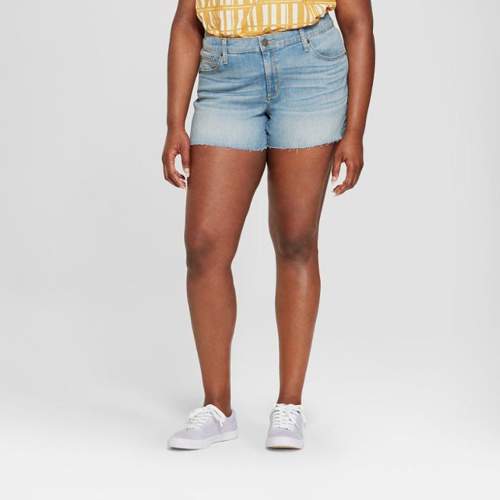 Women's Plus Size Raw Hem Midi Jean Shorts - Universal Thread Medium Wash