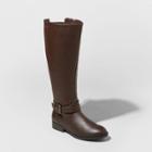 Women's Wendy Faux Leather Buckle Riding Boots - A New Day Brown
