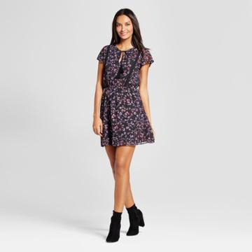 Women's Floral Lace Trim Dress - Layered With Love Black