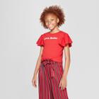 Girls' Short Sleeve Ruffle T-shirt - Art Class Cherry