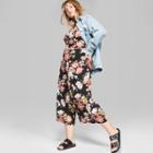 Women's Plus Size Floral Wide Leg Pants - Wild Fable Black/mauve
