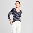 Target Women's Striped Fitted Long Sleeve T-shirt - A New Day Navy/white (blue/white)