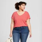 Women's Plus Size V-neck Short Sleeve T-shirt - Universal Thread Pink X