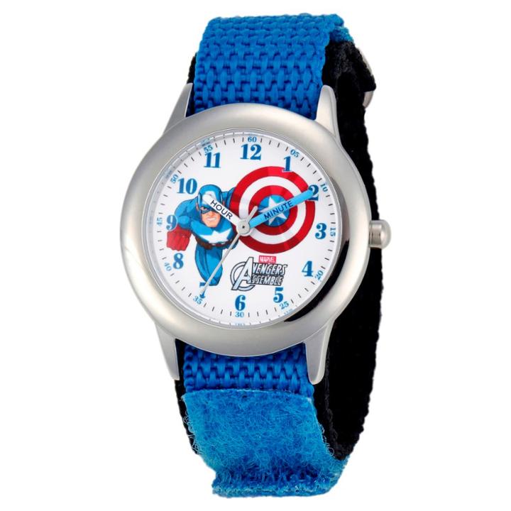 Disney Boys' Marvel Captain America Stainless Steel Time Teacher Watch - Blue