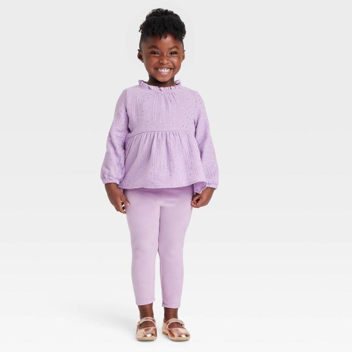 Toddler Girls' Long Sleeve Ruffle Top & Velour Leggings Set - Cat & Jack Purple