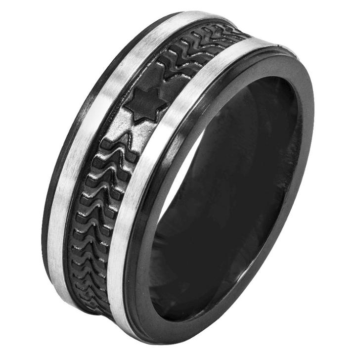 Men's Crucible Stainless Steel Ring With Plated And Brushed Textured - Black