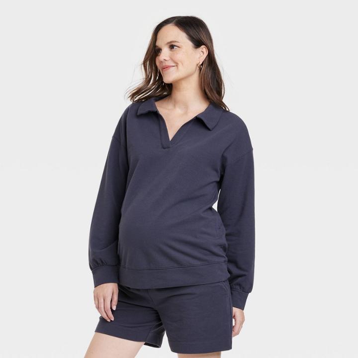Long Sleeve Collared Leisure Maternity Shirt - Isabel Maternity By Ingrid & Isabel