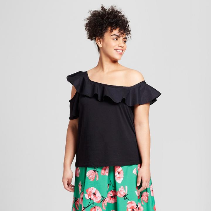 Women's Plus Size Short Sleeve Off The Shoulder T-shirt - Who What Wear Black