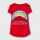 Marvel Girls' Spider-man Rainbow Short Sleeve T-shirt - Red