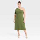 Women's Plus Size Elbow Sleeve One Shoulder Knit Dress - Who What Wear Olive Green