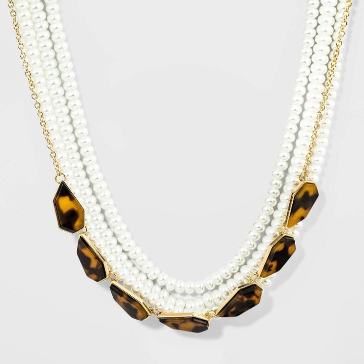 Pearl And Crystal Statement Necklace - A New Day , Women's, Gold