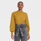Women's Polka Dot Balloon Sleeve Crewneck Pullover Sweater - Who What Wear Yellow