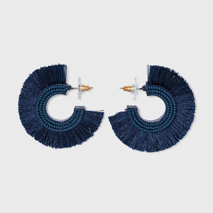 Sugarfix By Baublebar Three Quarter Fringe Hoop Earrings - Navy, Blue