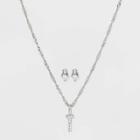 Silver Plated Cubic Zirconia 't' Initial Earring And Pendant Necklace Set - A New Day