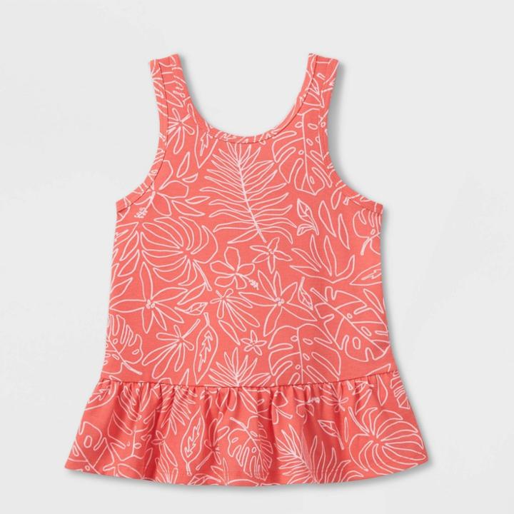 Toddler Girls' Palm Peplum Tank Top - Cat & Jack Red
