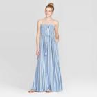Women's Striped Strapless Smocked Top Maxi Dress - Xhilaration Blue