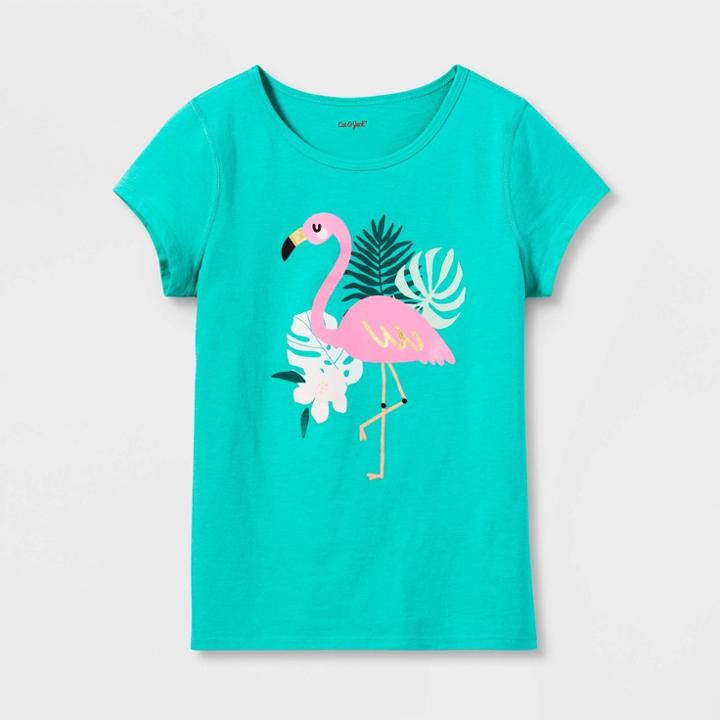 Girls' Adaptive Flamingo Short Sleeve T-shirt - Cat & Jack Dark Mint
