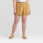 Women's Plus Size Striped Mid-rise Pull On Shorts - Universal Thread Yellow 1x, Women's,