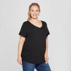 Maternity Plus Size Short Sleeve Shirred V-neck T-shirt - Isabel Maternity By Ingrid & Isabel Black