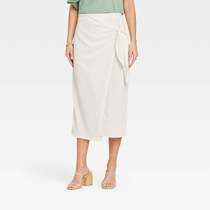 Women's Midi Wrap Skirt - A New Day White