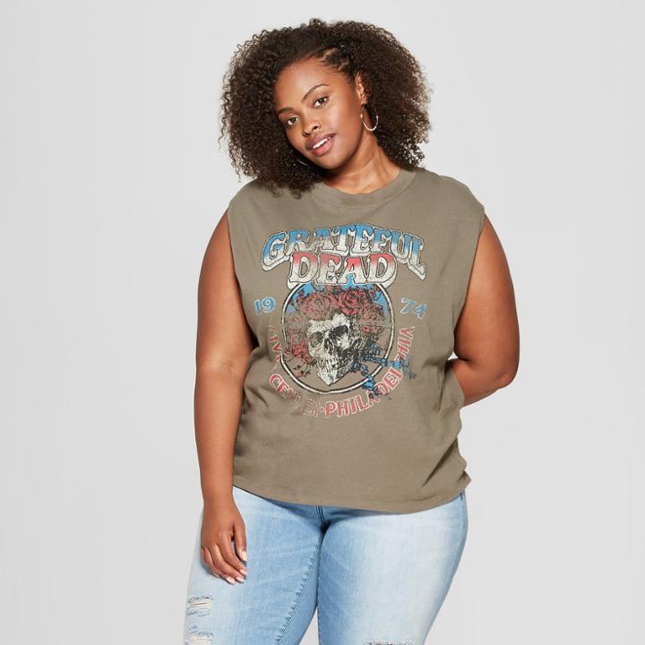 Junk Food Women's Plus Size Short Sleeve Grateful Dead Graphic T-shirt - Green