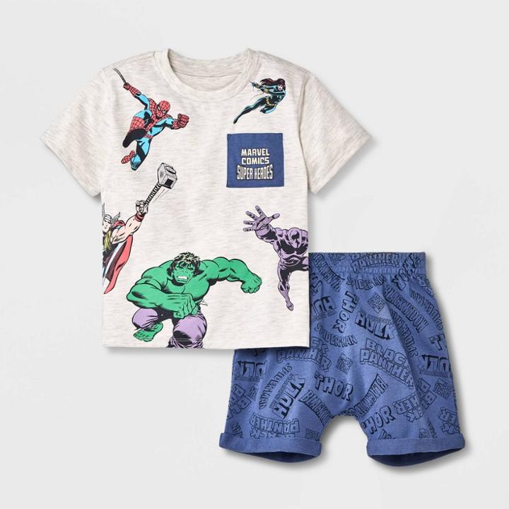 Toddler Boys' 2pc Marvel Black Panther Shorts Set - Blue/beige