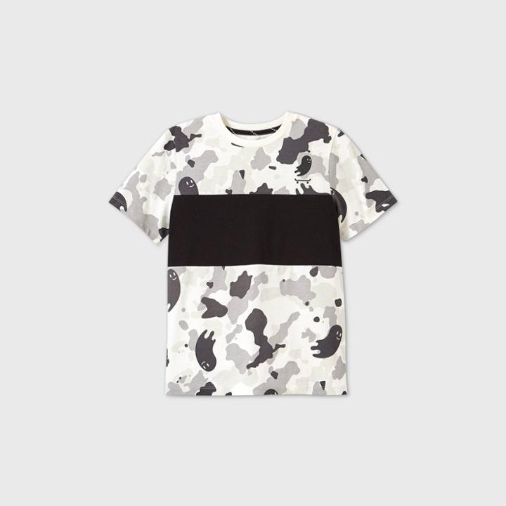 Boys' Camo Print Halloween Short Sleeve Graphic T-shirt - Art Class White/black M, Black/green/white
