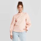Women's Ruffle Long Sleeve Button-down Blouse - A New Day Pink
