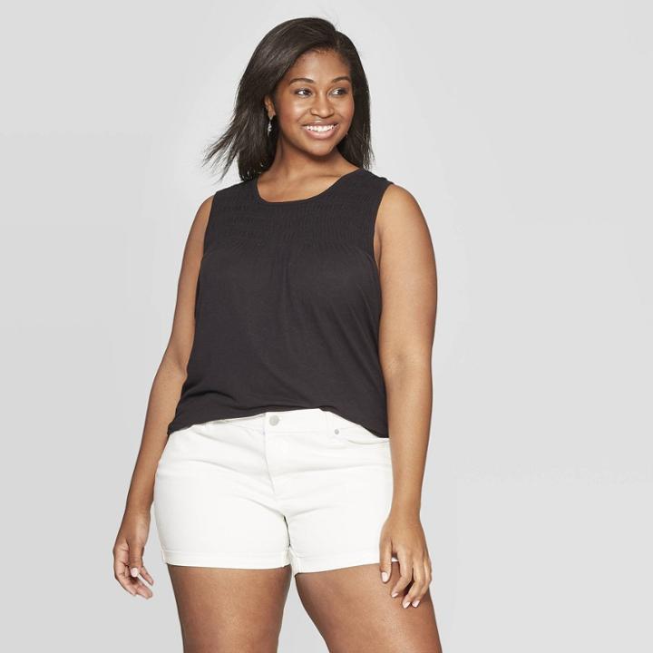 Women's Plus Size Crewneck Smocked Tank Top - Universal Thread Black
