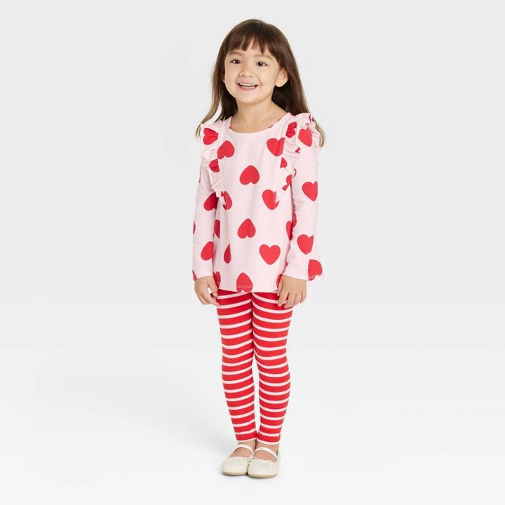 Toddler Girls' Heart Ruffle Top & Striped Leggings Set - Cat & Jack Pink
