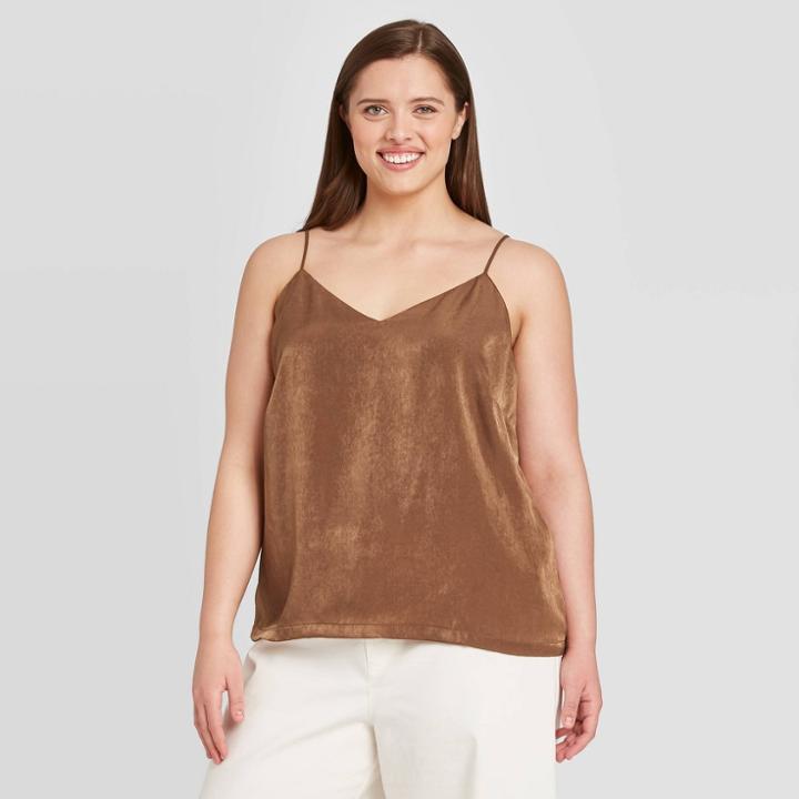 Women's Plus Size V-neck Tank Top - Prologue Brown 1x, Women's,