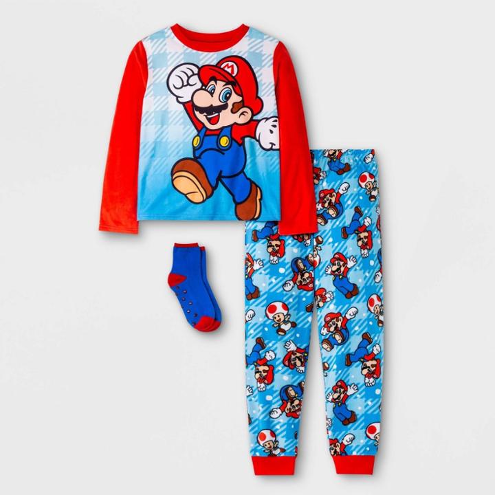 Boys' Super Mario Snowboard 3pc Cozy Pajama Set With