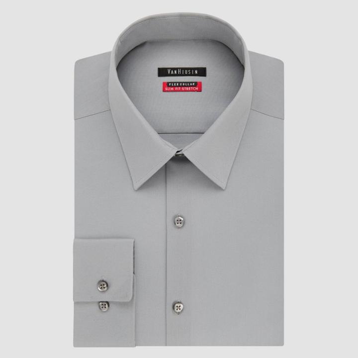 Van Heusen Men's Slim Fit Long Sleeve Button-down Shirt - Gray