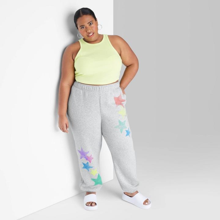 Women's Plus Size High-rise Fleece Sweatpants - Wild Fable Heather Gray