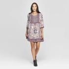 Women's Floral Print 3/4 Sleeve V-neck Shift Midi Dress - Knox Rose Ivory