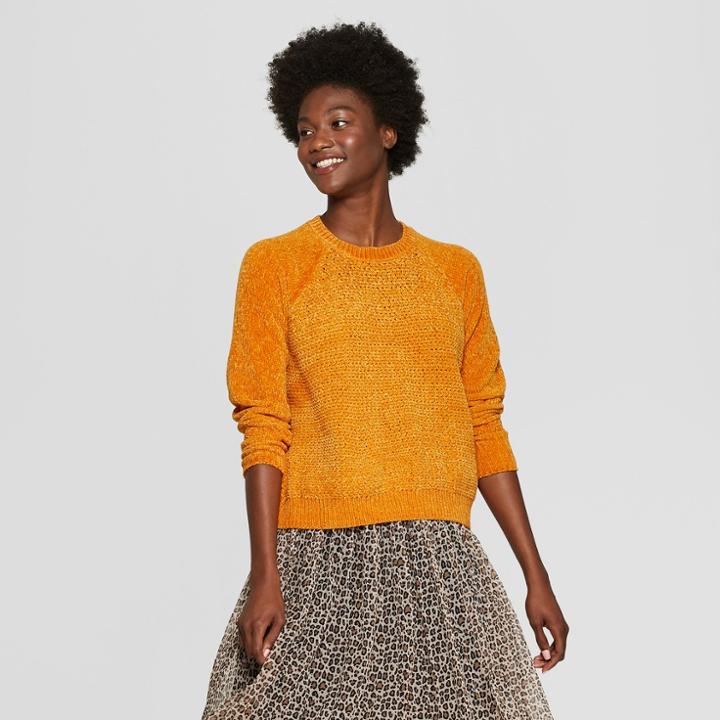 Women's Chenille Pullover - A New Day Copper Yellow