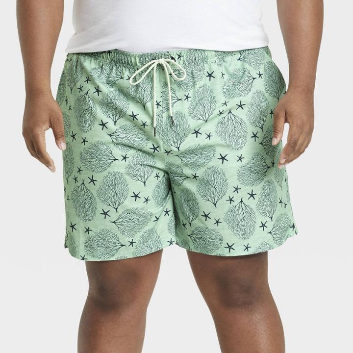 Men's Big & Tall 7 Coral Print Swim Trunks - Goodfellow & Co Green