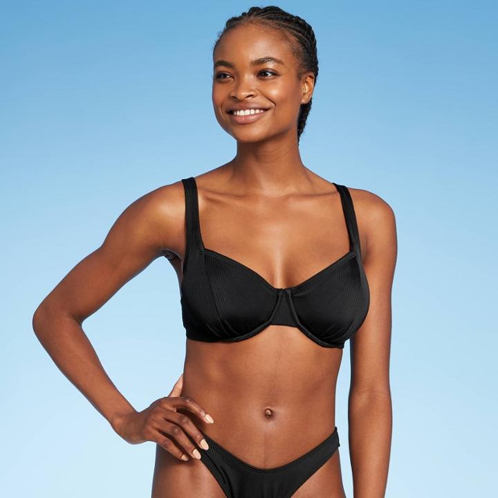 Juniors' Ribbed Underwire Bikini Top - Xhilaration Black D/dd Cup