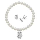 Target Children's Sterling Silver White Shell Pearl And White Crystal Cross Stud And Bracelet Combo, Girl's, Natural