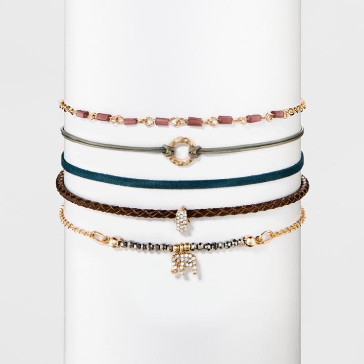 Target Women's Choker Five Pack Choker With Elephant Charm Hamsa - Multicolored, Gold/brown/turquoise/blue