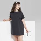 Women's Plus Size Short Sleeve Round Neck Tye Dye Print T-shirt Dress - Wild Fable Black