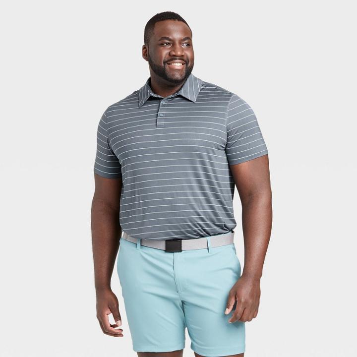 Men's Striped Golf Polo Shirt - All In Motion Charcoal S, Men's, Size: