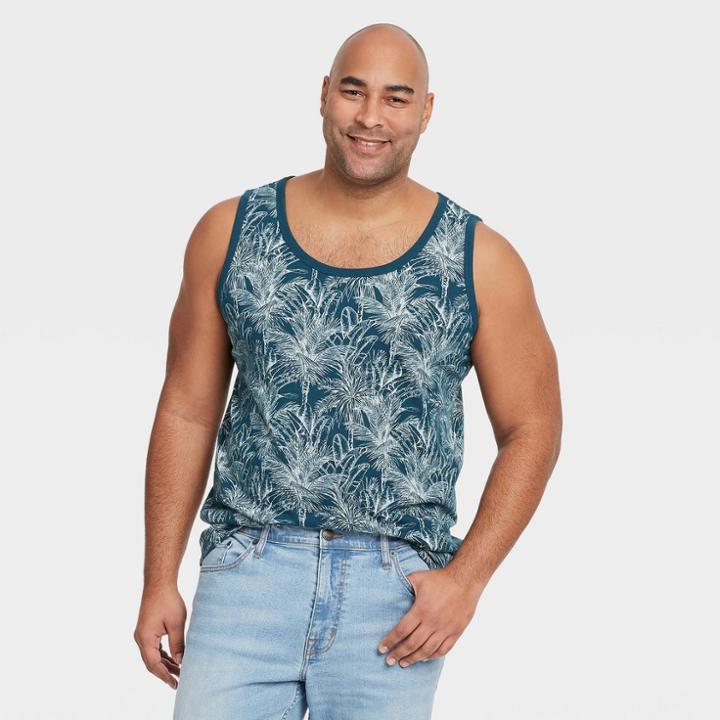 Men's Tall Standard Fit Palm Scene U-neck Tank Top - Goodfellow & Co Green