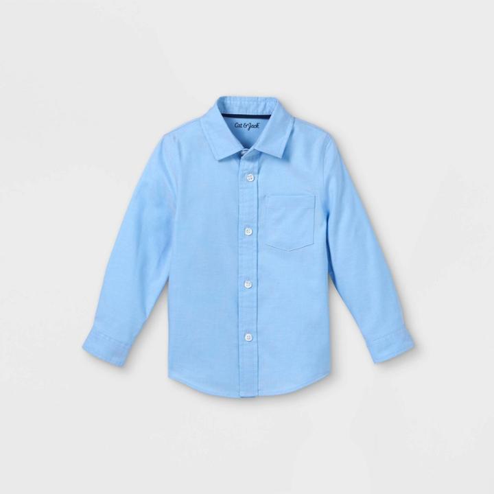 Toddler Boys' Oxford Woven Long Sleeve Button-down Shirt - Cat & Jack Blue
