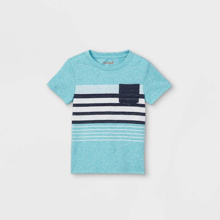 Toddler Boys' Striped Pocket Short Sleeve T-shirt - Cat & Jack Teal