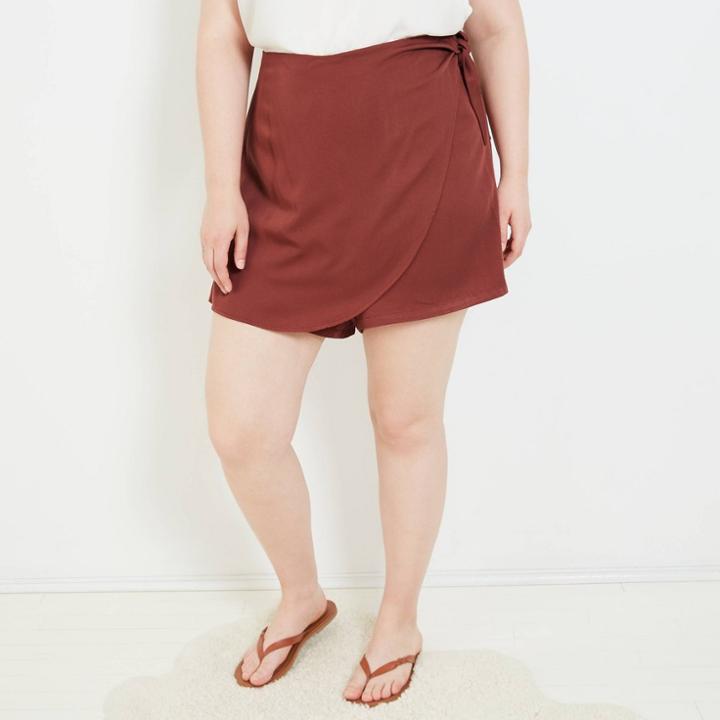 Women's Plus Size Wrap Mini Skirt - Ava & Viv Brown