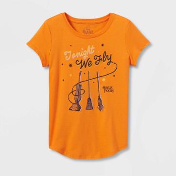 Girls' Hocus Pocus 'tonight We Fly' Halloween Short Sleeve Graphic T-shirt - Orange